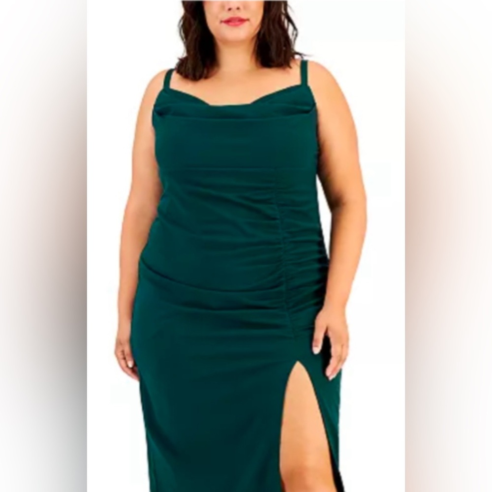 EMERALD SUNDAE Draped Ruched Bodycon Midi Dress